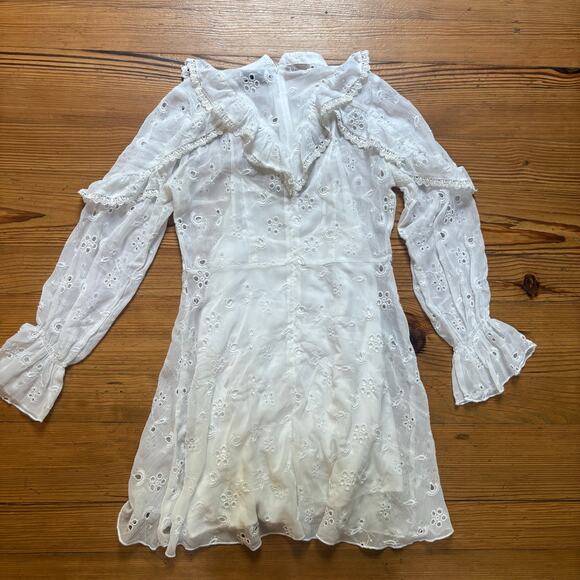 Urban Outfitters white ruffle eyelet cottage long sleeve dress SIZE 4 - Picture 6 of 6